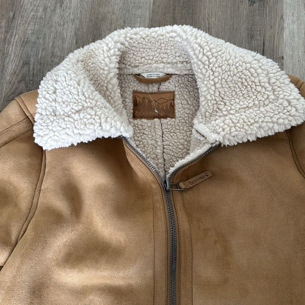 BEARPAW MOTO STYLE SUEDE AND SHEARLING JACKET WOMENS L - Picture 2 of 3